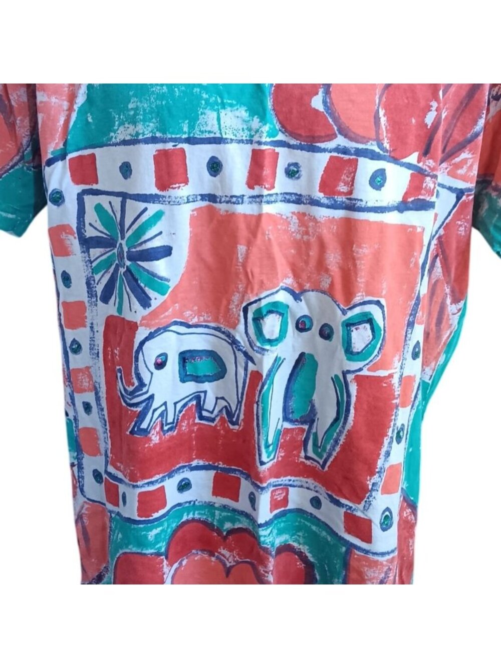Elephant Hand Painted Large Vintage T-shirt Heather 1OF1 80's USA